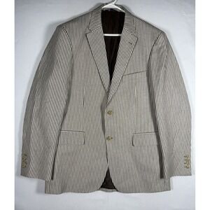 J. PETERMAN Blazer Men's 42R Beige Striped Cotton Linen Two Button Surgeon New